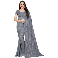 Florely Womens Pure Georgette sequence saree with unstiched blouse piece(Free size) (Grey)