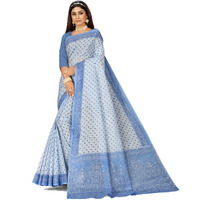 RATAN Pure Cotton Printed Mulmul Saree for Women without Blouse Piece (Blue)