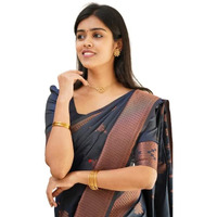 Flosive Womens Present Banarasi Soft Lichi Silk Saree Beautiful Jacquard Rich Pallu Design Work Zari Woven Kanjivaram Silk Style Saree With Soft Lichi Silk Blouse Piece Ayn Royal (Royal Blue)