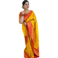 SGF11 Womens Kanjivaram Soft Lichi Silk Saree With Blouse Piece (Yellow Red)