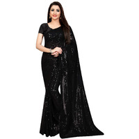 PristiveFashionHub Womens Sequence Silk Saree with Blouse Piece (Sequence-18-Saree_Black)