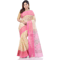 dB DESH BIDESH Women`s Bengal Tant Jamdani Printed Handloom Cotton Saree Without Blouse Piece(Pink)