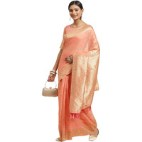 AKHILAM Womens Silk Cotton Banarasi Saree With Unstitched Blouse Piece (Peach_FF03VMIKA3004)