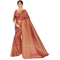 Vardha Womens Kanchipuram Raw Silk Saree with Unstitched Blouse Piece - Zari Woven Work Sarees for Wedding (Kanchipuram Silk, 334, Maroon)