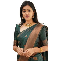 Flosive Womens Present Banarasi Soft Lichi Silk Saree Beautiful Jacquard Rich Pallu Design Work Zari Woven Kanjivaram Silk Style Saree With Soft Lichi Silk Blouse Piece Ayn Royal (Green)