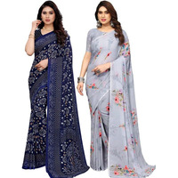 Satrani Womens Pure Georgette Saree (2041S575N_3112S2152N_Navy Blue | Grey)