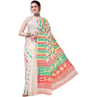 EthnicJunction Womens Woven Jamdhani Cotton Blend Saree With Blouse Piece (EJ7043-Tant-White_White)