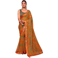 SIRIL Womens Chiffon Geometric Printed Saree With Unstitched Blouse Piece (3628S2529_Orange)