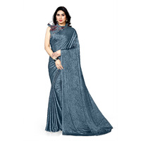 SOURBH Womens Chiffon Printed Saree with Blouse Piece (31683A-Slate Grey)