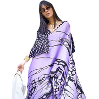 AKHILAM Womens Crepe Digital Print Saree With Unstitched Blouse Piece (Lavendar_Kubik324005_Rj), Purple