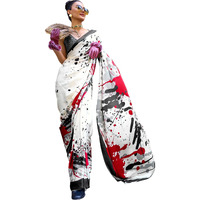 AKHILAM Womens Crepe Digital Print Designer Saree With Unstitched Blouse Piece (Off White_KUBIK324009_RJ)