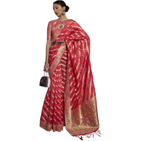 AKHILAM Womens Organza Woven Design Saree With Unstitched Blouse Piece (Red_KAHANA279001_RJ)