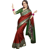 AKHILAM Womens Banarasi silk Animal Print Saree With Unstitched Blouse Piece(Red_TRITH10015.)