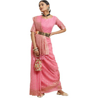 AKHILAM Womens Silk Cotton Banarasi Saree With Unstitched Blouse Piece (Pink_FF03VMIKA3001)