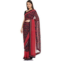 Oomph! Womens Georgette Sarees Fancy Georgette SareesPlain Georgette Sarees With Printed Border - Neon Pink