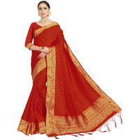 Vardha Womens Banarasi Satin Silk Saree with Unstitched Blouse Piece - Zari Woven Work Sarees for Wedding (172, Red)