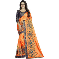 Shreeji Designer Womens Paper Silk Ari Embroidery Work Saree With Jacquard Blouse Piece SD-2235 (Orange-Blue)