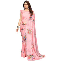 SICHI Womens Geoegette Floral Print Saree with Unstitched Blouse Piece (3112S2151N_Pink)