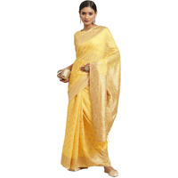 AKHILAM Womens Silk Cotton Banarasi Saree With Unstitched Blouse Piece (Yellow_FF03VMIKA3006)