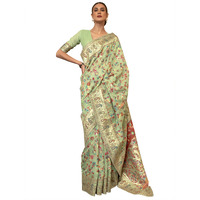 AKHILAM Womens Silk Blend Woven Design Celebrity Saree With Blouse Piece (Green_KSHFA201001I)