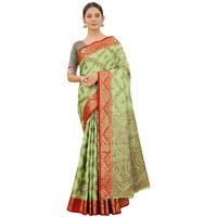 SWORNOF Womens Lilan Woven Self Design Silk Saree With Unstich Blouse Piece (PISTA)