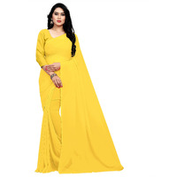 Sidhidata Textile Womens Plain Solid Pure Georgette saree With Unstitched Blouse Piece (plain lemon yellow__lemon yellow_Free Size)