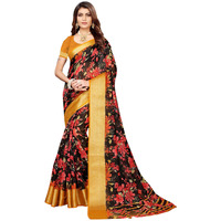 AKHILAM Womens Linen Saree With Blouse Piece (BGBLT80004 Sarees_Black)