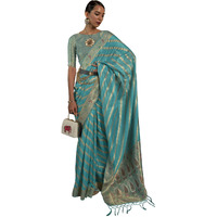 AKHILAM Womens Organza Woven Design Saree With Unstitched Blouse Piece (Blue_KAHANA279005_RJ)