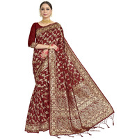 Vardha Womens Banarasi Art Silk Saree with Unstitched Blouse Piece - Zari Woven Work Sarees for Wedding (Paneri, 26, Maroon)