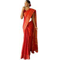 SGF11 Womens Kanjivaram Patola Silk Handloom Weaving Saree Pure Golden Zari With Blouse Piece (Red)