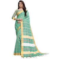 AKHILAM Womens Linen Mirror Work Embellished Saree With Unstitched Blouse Piece(Sea Green_LCRYFC40H)