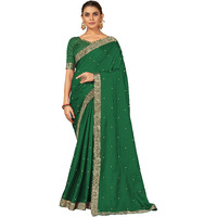 SUTRAM Womens Brocade Silk Blend Saree With Blouse Piece (ST1335_Green)