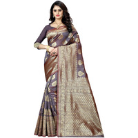 Shasmi Womens Designer Kanchipuram Banarasi Silk Blend Jacquard Woven Design Sarees (Grey and Golden)