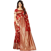 Shasmi Womens Designer Kanchipuram Banarasi Silk Blend Jacquard Woven Design Sarees (Red and Gold)