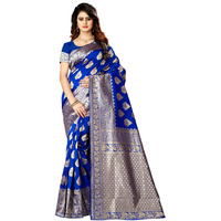 Shasmi Womens Designer Kanchipuram Banarasi Silk Blend Jacquard Woven Design Sarees (Royal Blue and Golden)