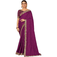 SUTRAM Womens Brocade Silk Blend Saree With Blouse Piece (ST1330_Purple)