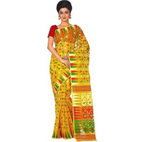 T.J. SAREES - Elegant Dhakai Jamdani Sarees for Women, Ideal Sarees for Women, Traditional Indian Clothing (Yellow,Pack Of 1)