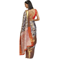 Enthone Womens Soft Brocade Floral Saree With Unstitched blouse Piece(Navy Blue)