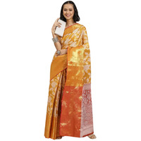 Enthone Womens Soft Brocade Floral Saree With Unstitched blouse Piece(Orange)