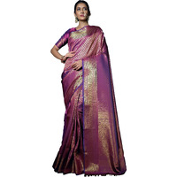 Vardha Womens Kanchipuram Art Silk Saree with Unstitched Blouse Piece - Zari Woven Work Sarees for Wedding (Kaya Silk, 481, Wine)