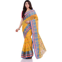 dB DESH BIDESH Women`s Traditional Pure Cotton Handloom Saree Woven Paisley Kolka Designer Without Blouse Piece (Yellow)