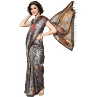 AKHILAM Womens Printed Kalamkari Manipuri Silk Saree With Unstitched Blouse Piece(Charcoal Grey_RR0KLMK13D)