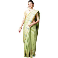 AKHILAM Womens Cotton silk Banarasi Saree With Unstitched Blouse Piece (Green_HNDS739B)