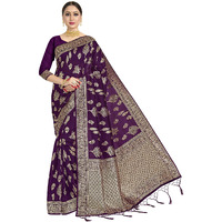 Vardha Womens Banarasi Art Silk Saree with Unstitched Blouse Piece - Zari Woven Work Sarees for Wedding (Paneri, 4, Purple)