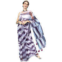 Blissta Womens Wine Organza Printed Saree With Unstitched Blouse Piece