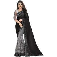 B BELLA CREATION Woven art silk Brock_Womens Georgette & Net Saree with Brocket Blouse Piece (Multi)