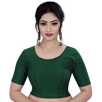 Sidhidata Round Neck Dobby Cotton Lycra Stretchable Elbow Sleeve Readymade Saree Blouse for Women Stylish (Free Size) (C Bottle Green, Free Size-38-42)