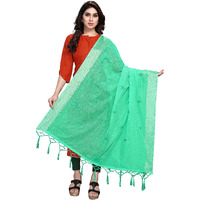 Sidhidata Textile Womens Embroidered Cotton Silk Dupatta With Tassels (Dupatta Rose Seagreen_Seagreen_2.20 Mtr)