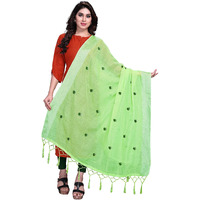 Sidhidata Textile Womens Embroidered Cotton Silk Dupatta With Tassels (Dupatta Rose Pista_Pista_2.20 Mtr)