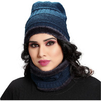 Sidhidata Textile Womens Fashion Winter wear Neck & Hat Warm Beanies Soft Fur Inside Knitted Hats and Cap combo (Free Size_Blue)